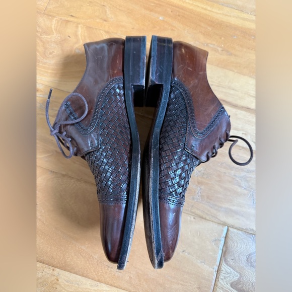 PRINCIPE Oxfords Dress Shoes Woven Sz. 10.5 Brown Leather Captoe Spain
